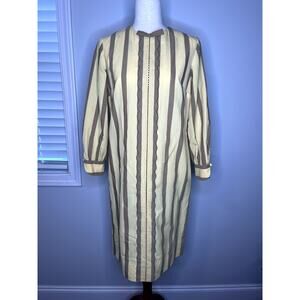 1950s Pacemaker Juniors Butter Yellow Brown Stripe Scallop Bow Coquette Dress M